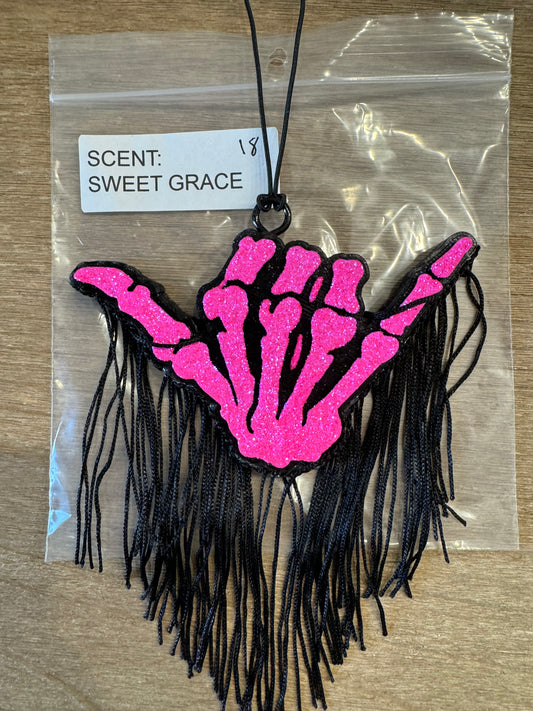 Pink Skelly Hands Fringe Freshie