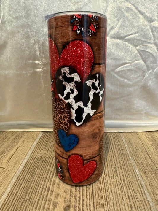 Western Cowprint Hearts Tumbler