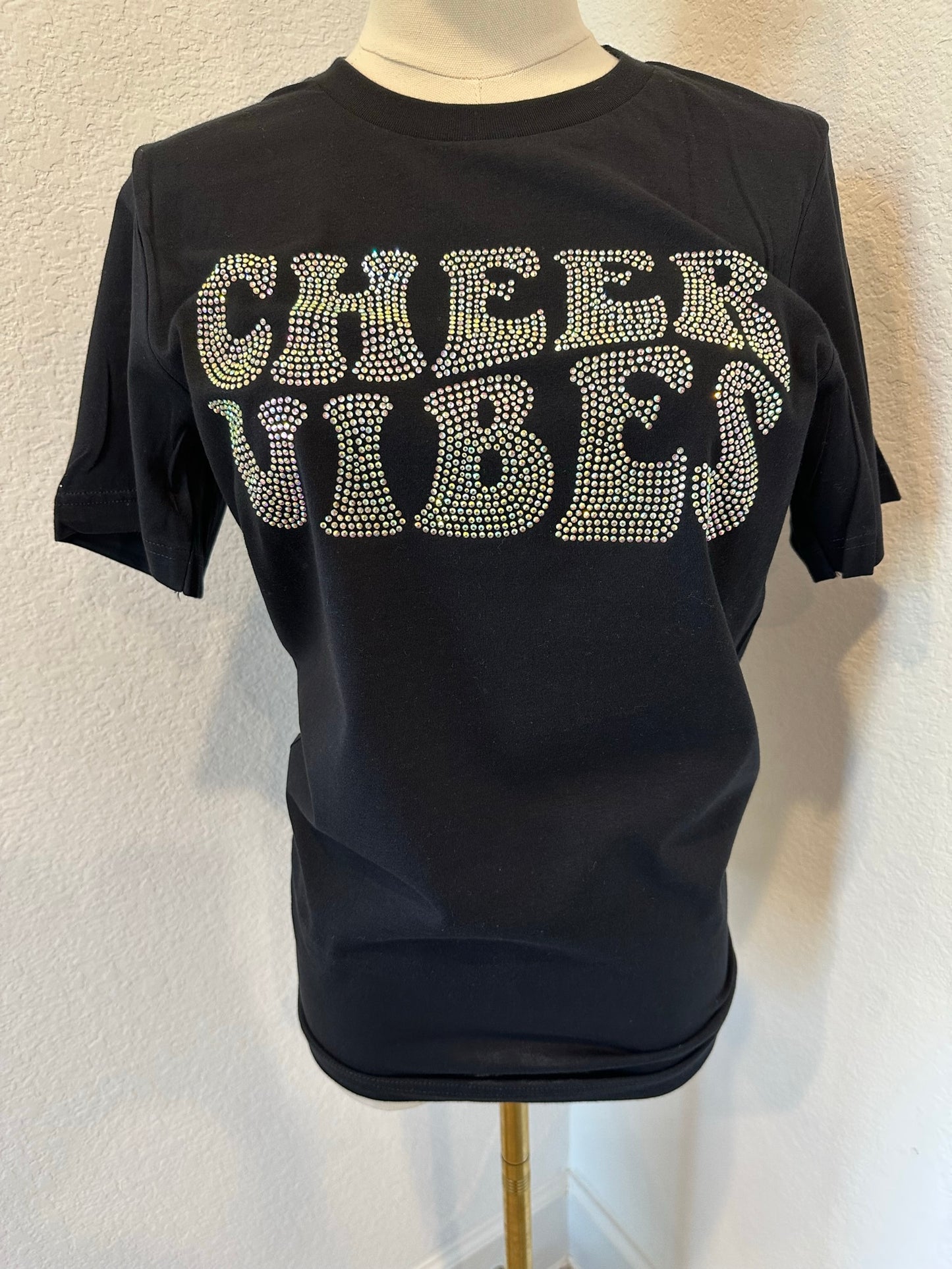 Cheer Vibes Rhinestone Black Tee